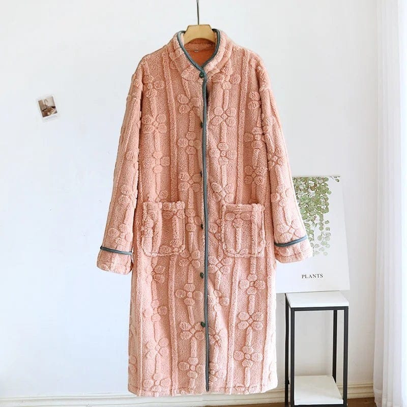 Robe de Chambre Femme Flanelle Boutonnée Col Montant