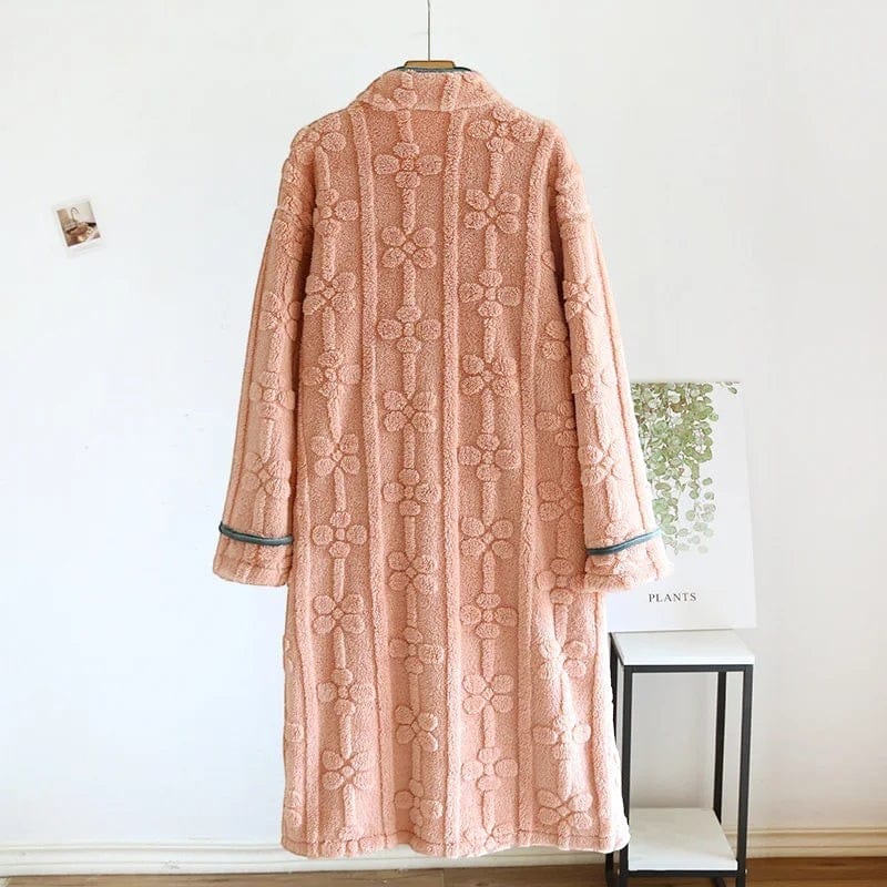 Robe de Chambre Femme Flanelle Boutonnée Col Montant