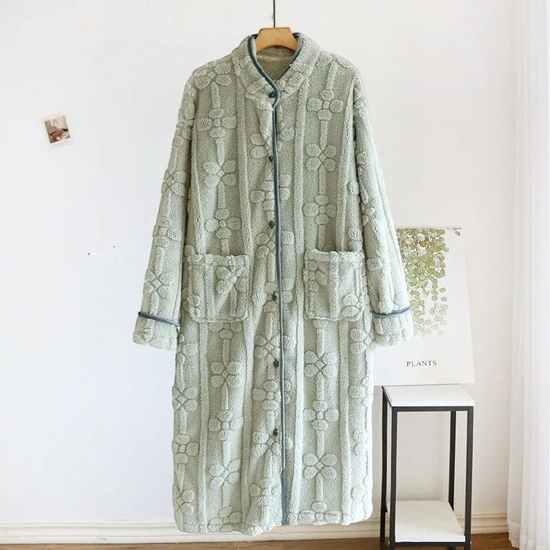 Robe de Chambre Femme Flanelle Boutonnée Col Montant