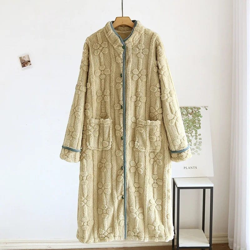 Robe de Chambre Femme Flanelle Boutonnée Col Montant