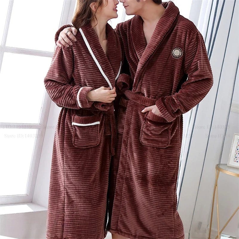 Robe de Chambre Femme Flanelle Épais Rayé