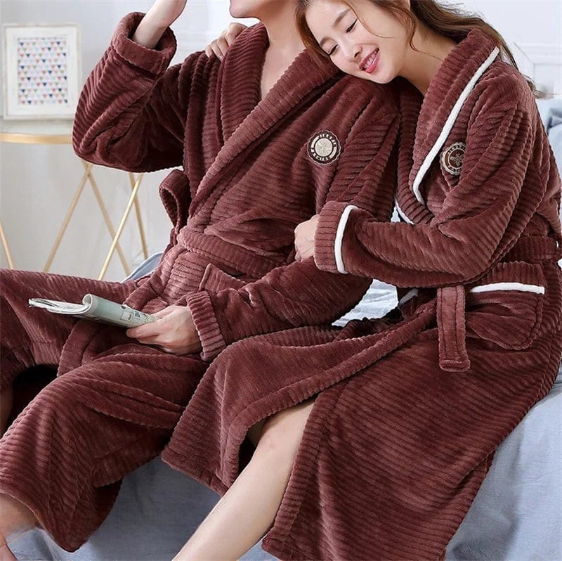 Robe de Chambre Femme Flanelle Épais Rayé