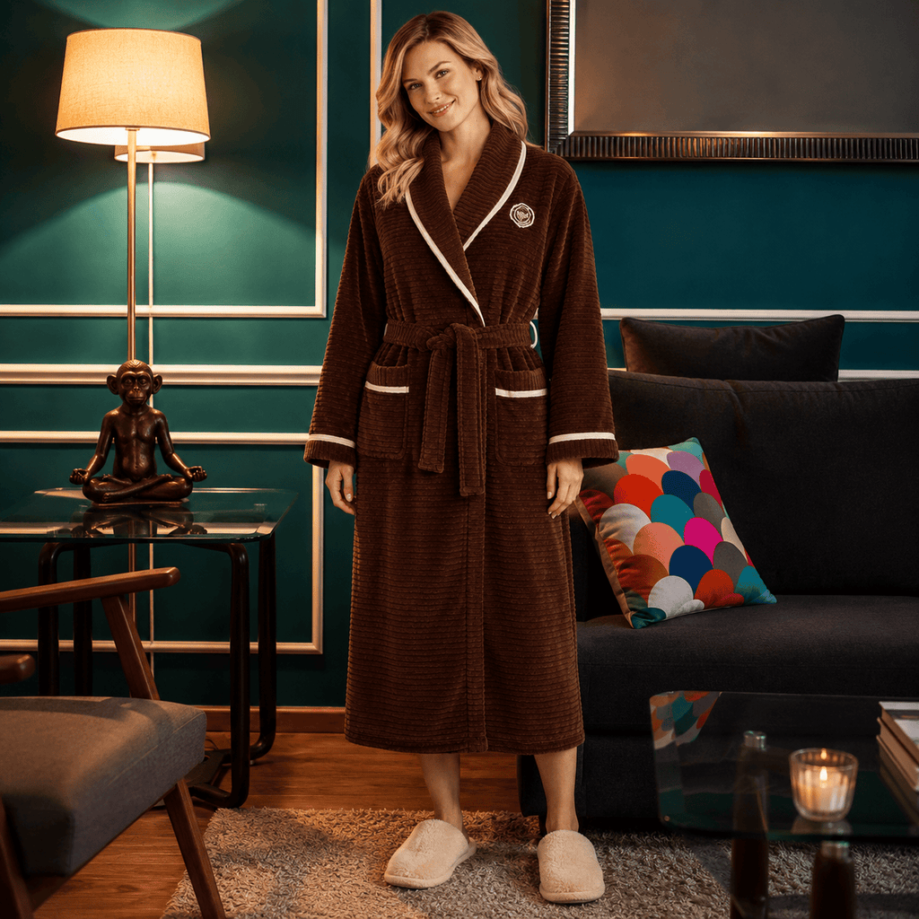 Robe de Chambre Femme Flanelle Épais Rayé