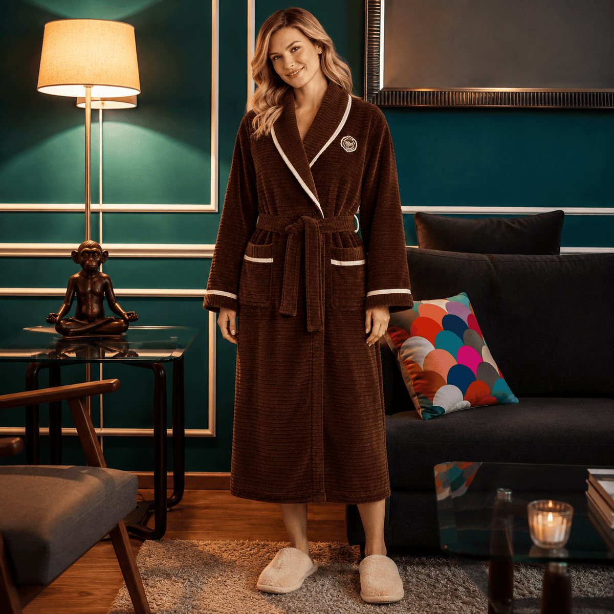 Robe de Chambre Femme Flanelle Épais Rayé