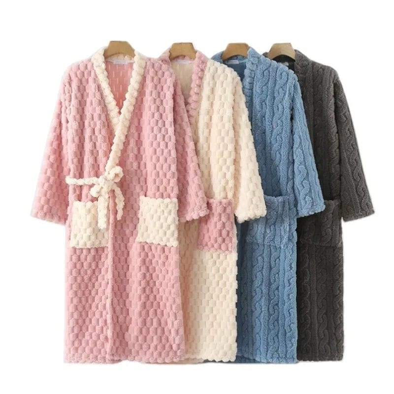 Robe de Chambre Femme Flanelle Patchwork Confort Hiver