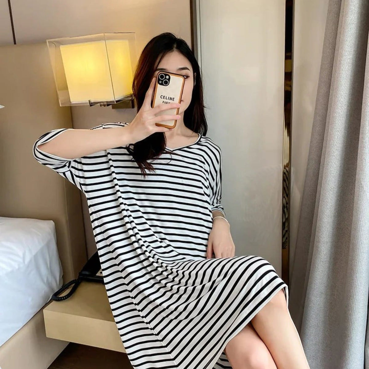 Robe de Chambre Femme Léger Rayée