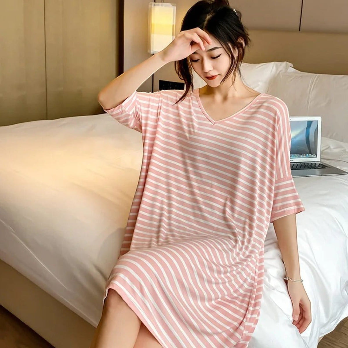 Robe de Chambre Femme Léger Rayée