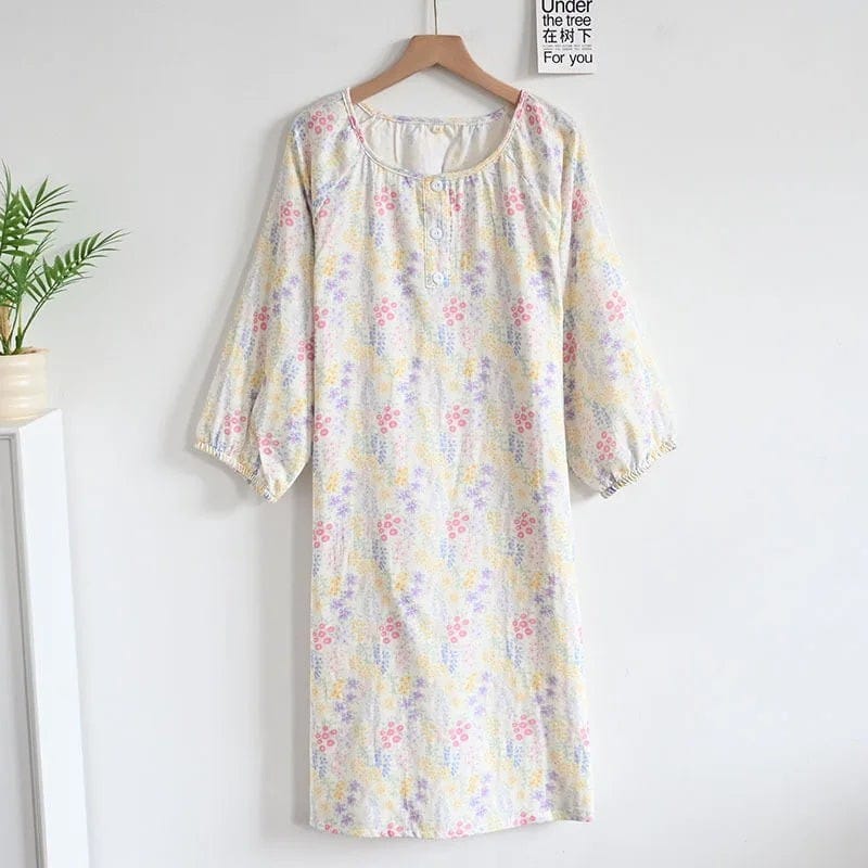 Robe de Chambre Femme Longue Boutonnée Manches 3/4