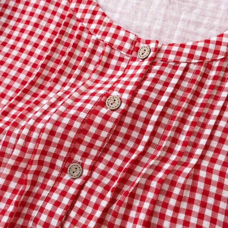 Robe de Chambre Femme Longue Carreaux Boutonnée Manches 3/4