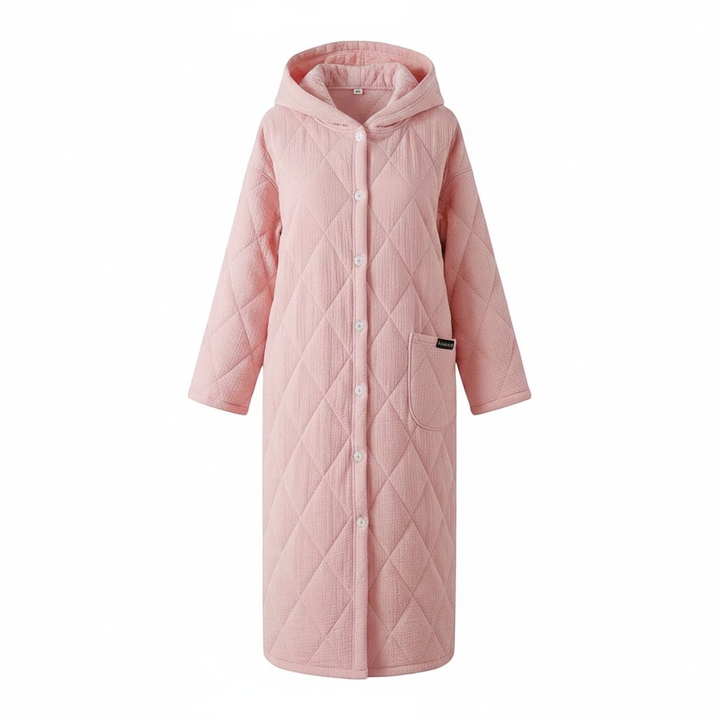 Robe de Chambre Femme Matelassée Coton à Capuche Hiver