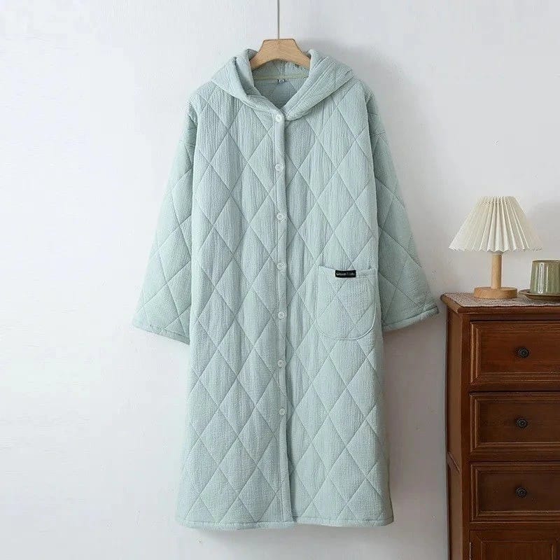 Robe de Chambre Femme Matelassée Coton à Capuche Hiver