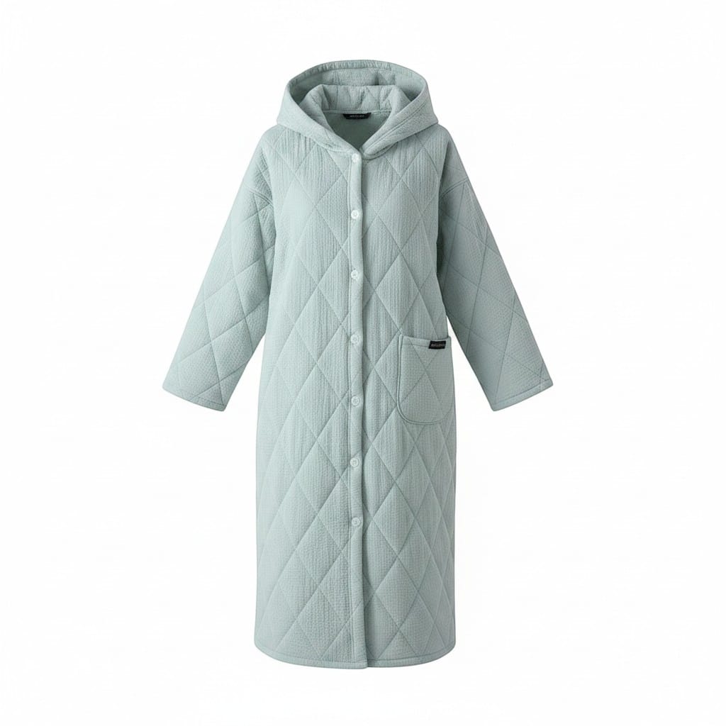 Robe de Chambre Femme Matelassée Coton à Capuche Hiver