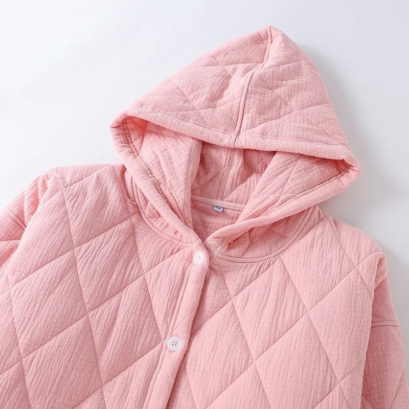 Robe de Chambre Femme Matelassée Coton à Capuche Hiver