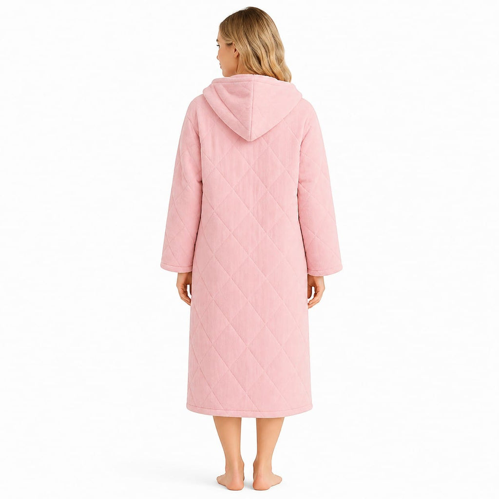 Robe de Chambre Femme Matelassée Coton à Capuche Hiver