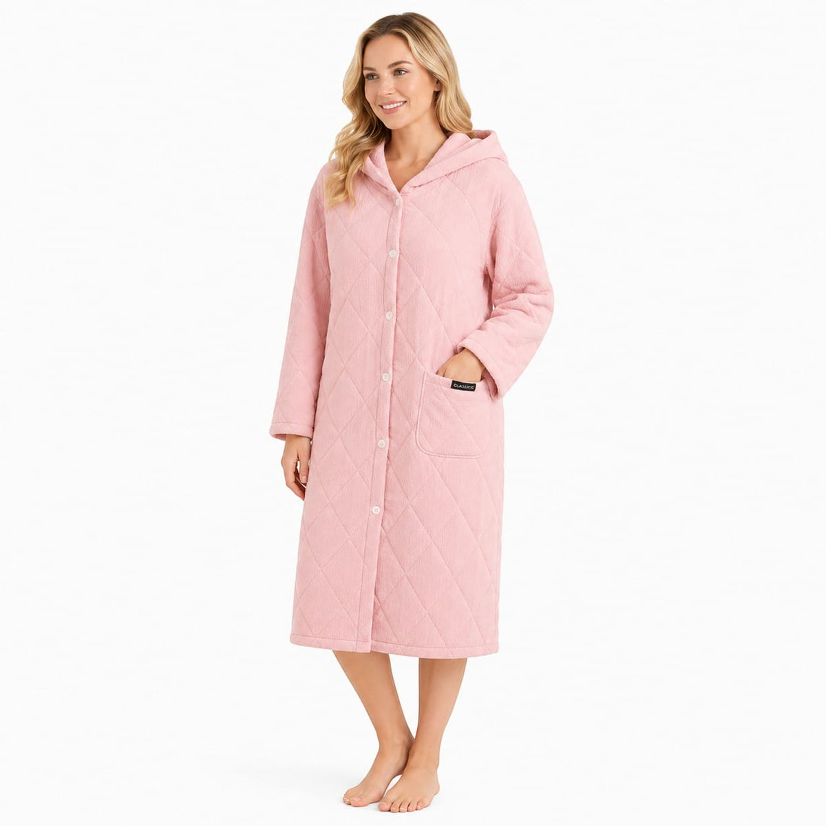 Robe de Chambre Femme Matelassée Coton à Capuche Hiver