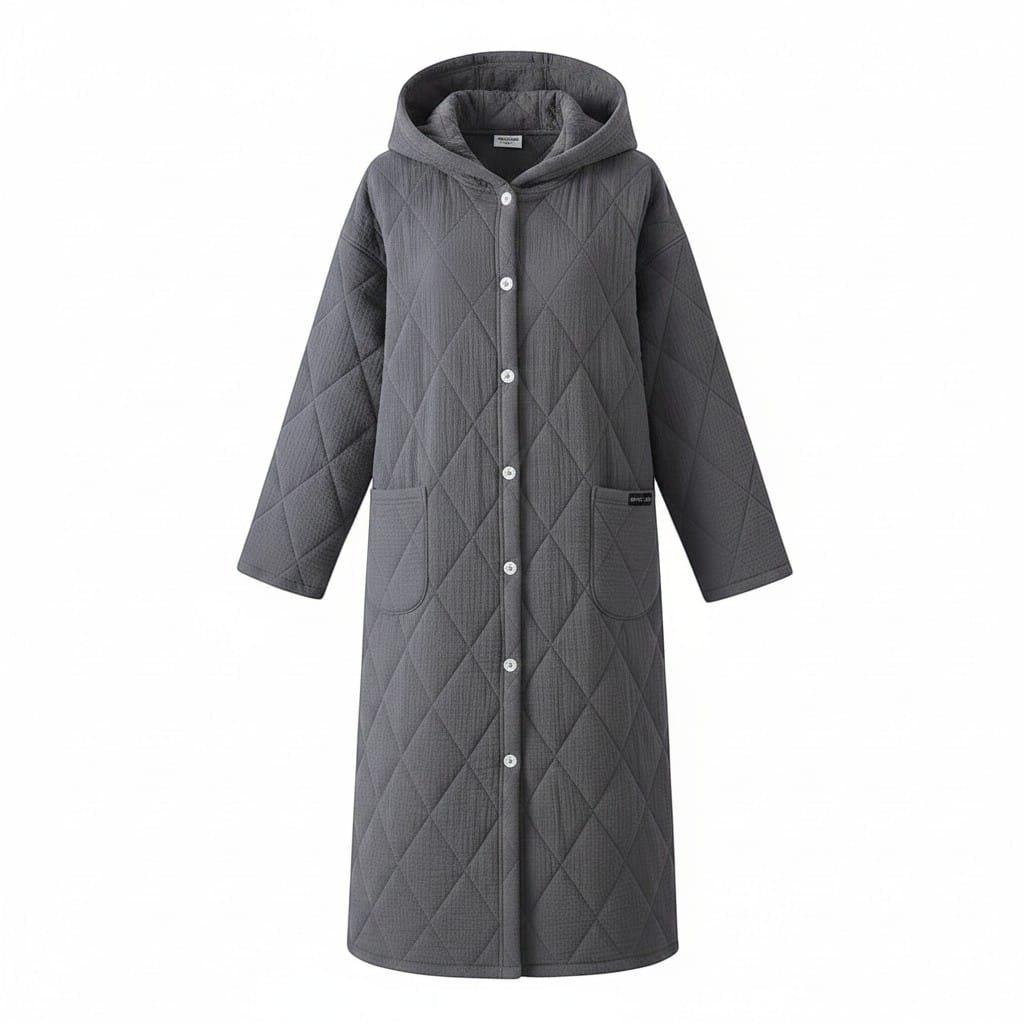 Robe de Chambre Femme Matelassée Coton à Capuche Hiver