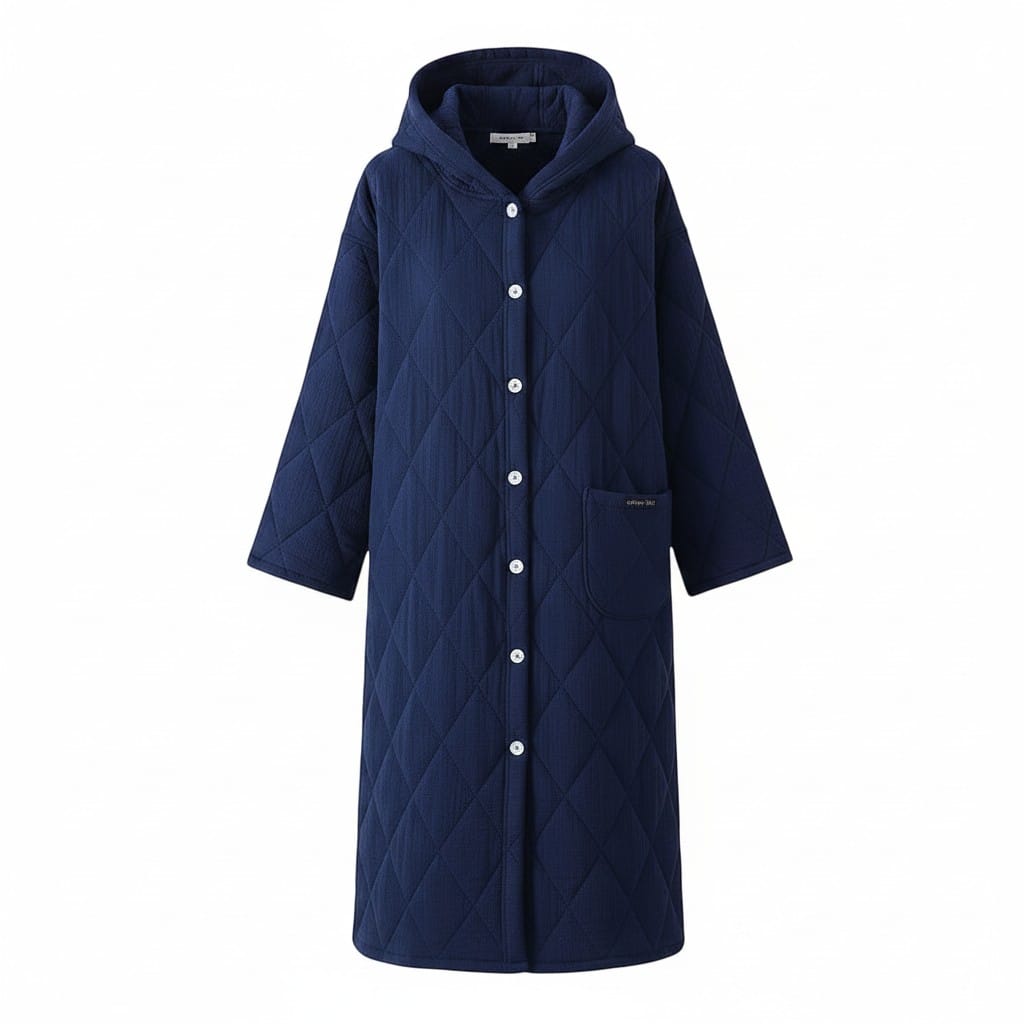 Robe de Chambre Femme Matelassée Coton à Capuche Hiver