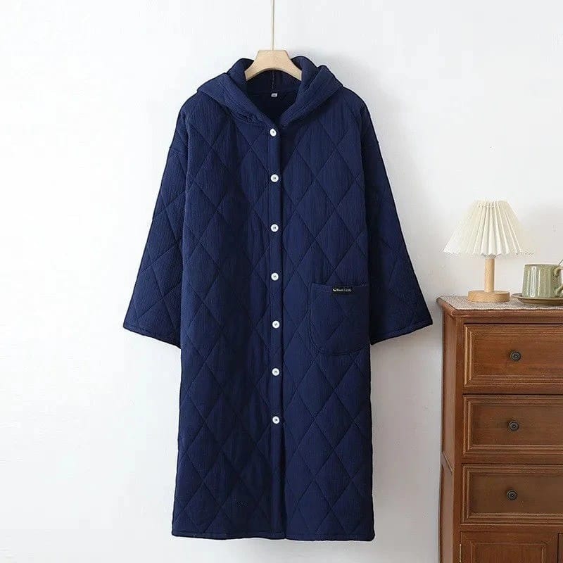 Robe de Chambre Femme Matelassée Coton à Capuche Hiver