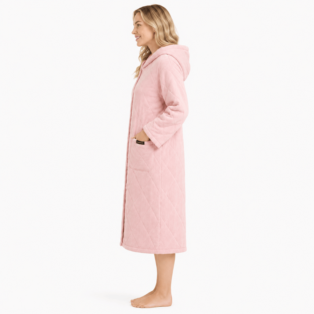 Robe de Chambre Femme Matelassée Coton à Capuche Hiver