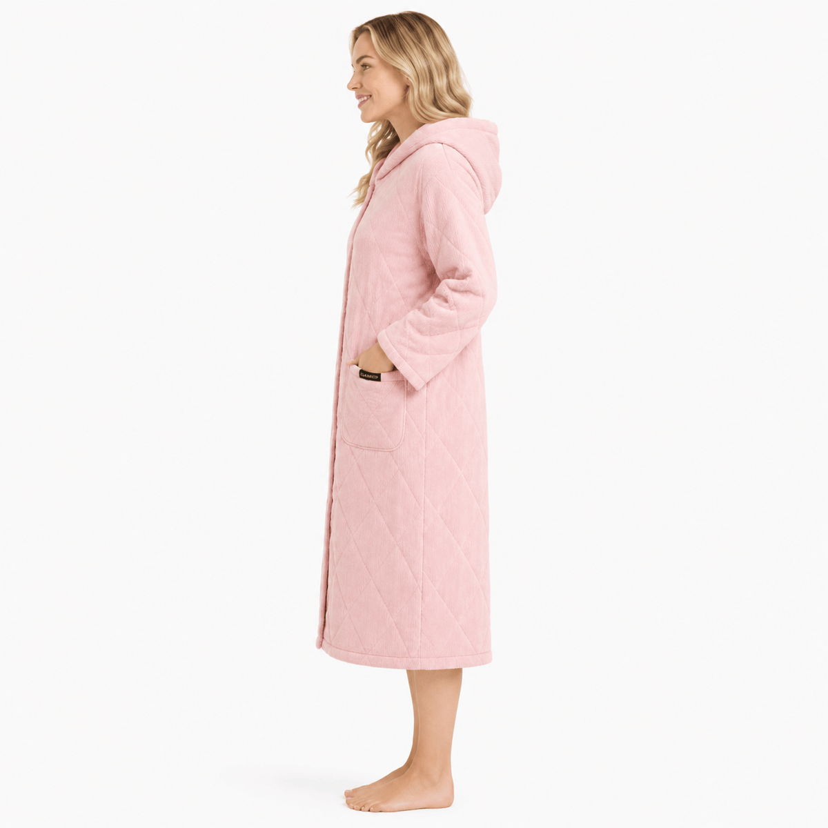 Robe de Chambre Femme Matelassée Coton à Capuche Hiver