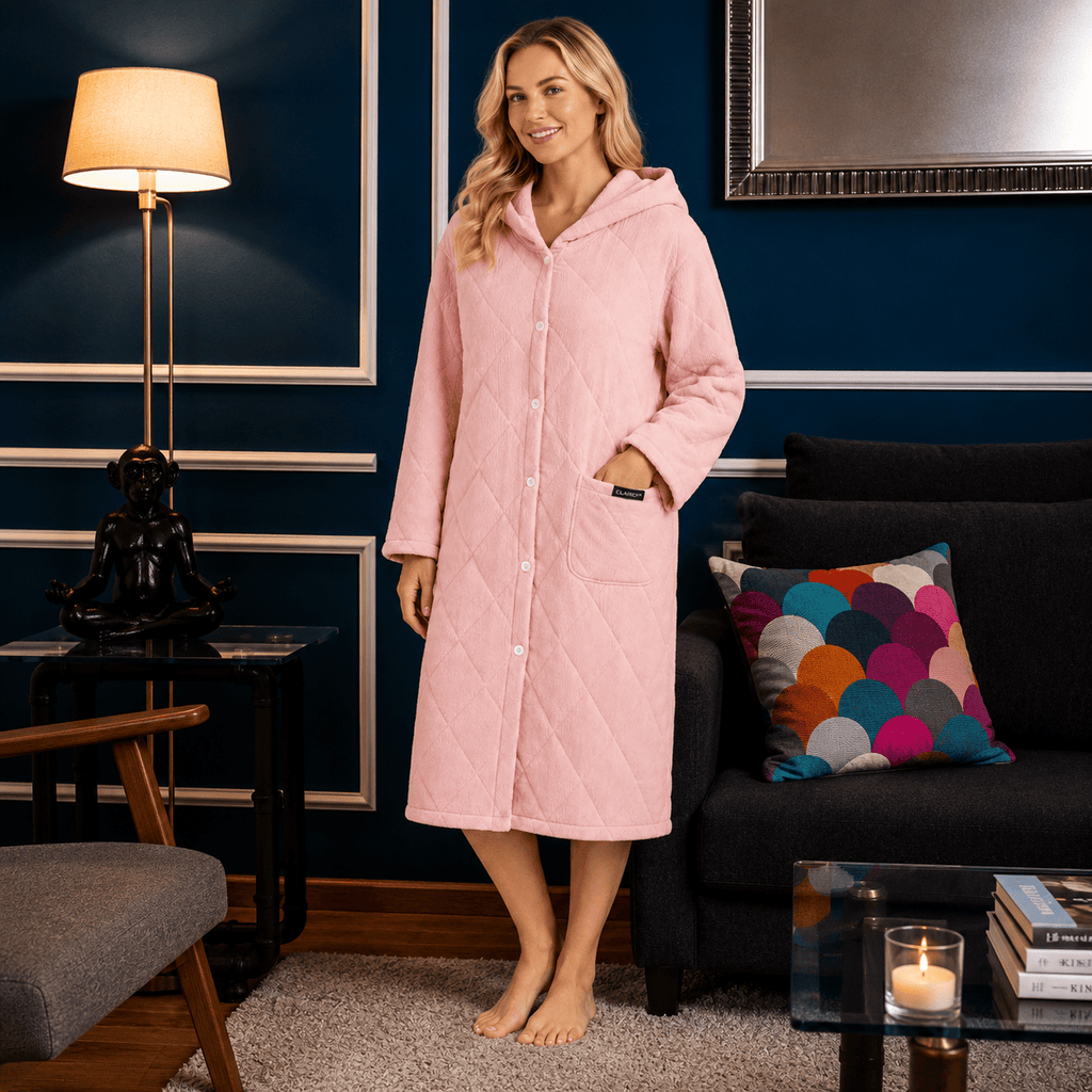 Robe de Chambre Femme Matelassée Coton à Capuche Hiver