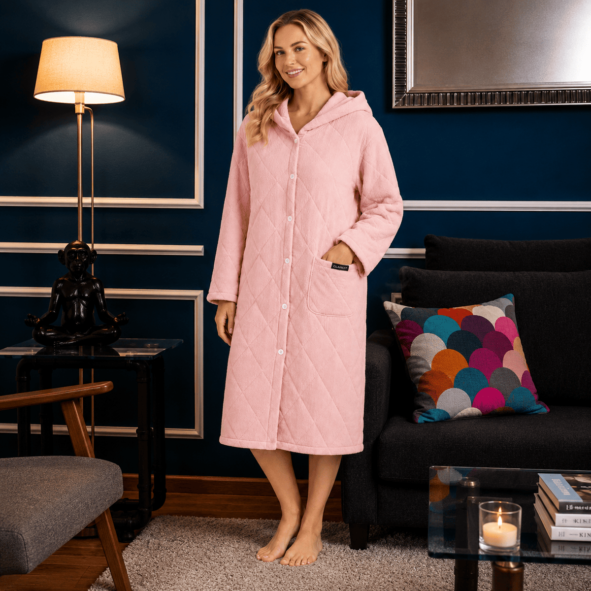 Robe de Chambre Femme Matelassée Coton à Capuche Hiver