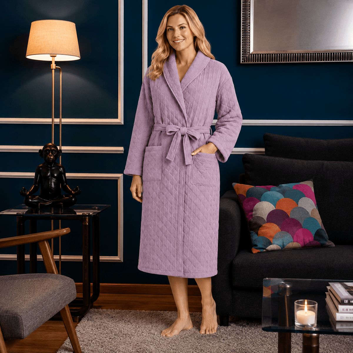 Robe de Chambre Femme Matelassée Coton Chaude Hiver