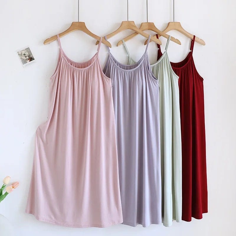 Robe de Chambre Femme Modal Uni Mi-Longue Bretelles Fines