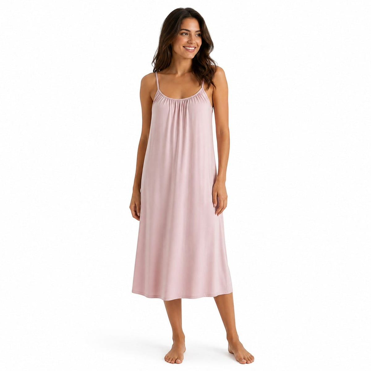Robe de Chambre Femme Modal Uni Mi-Longue Bretelles Fines