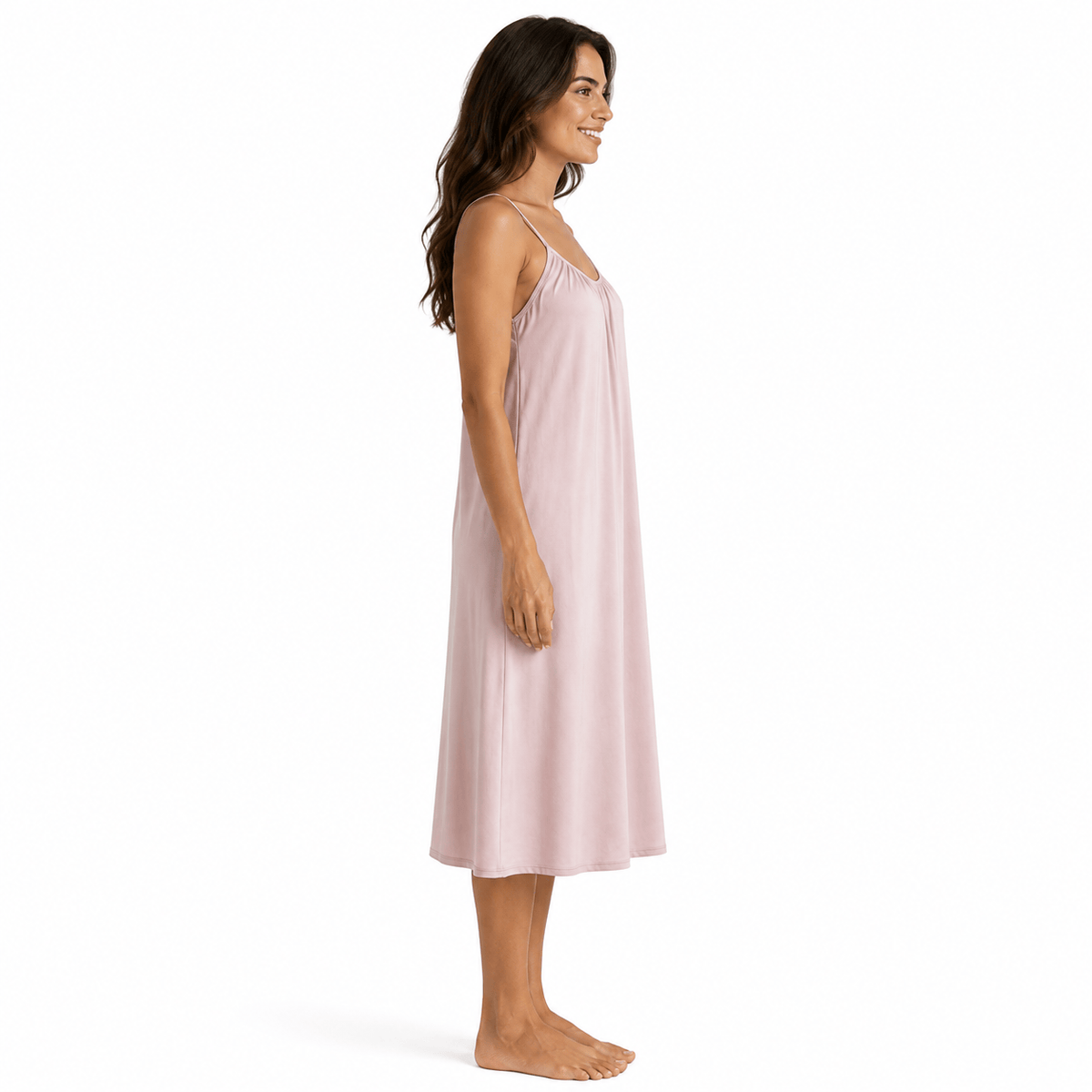 Robe de Chambre Femme Modal Uni Mi-Longue Bretelles Fines