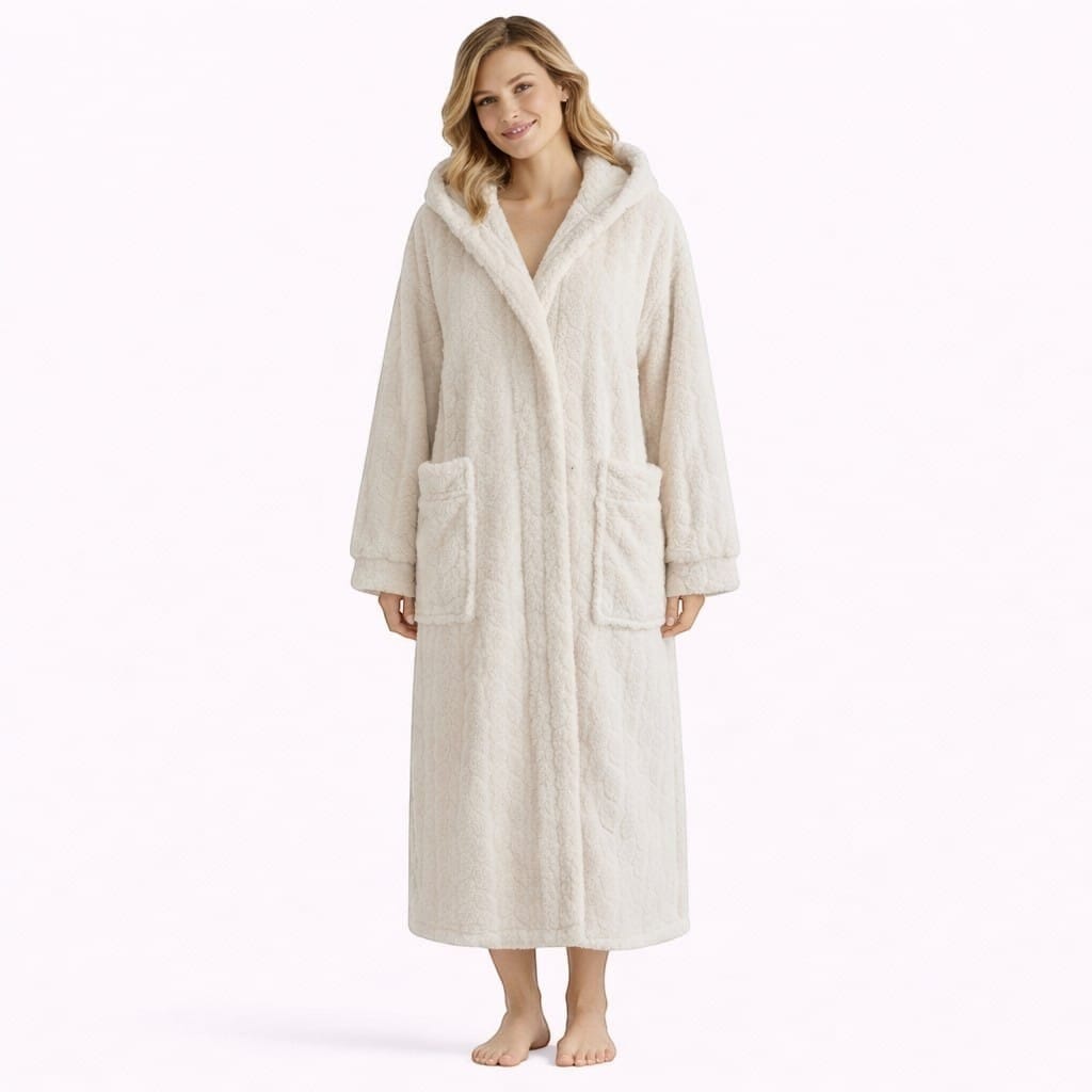 Robe de Chambre Femme Polaire à Capuche Longue