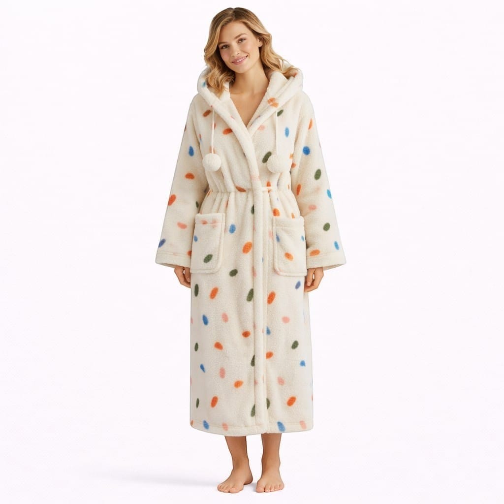 Robe de Chambre Femme Polaire à Capuche Longue