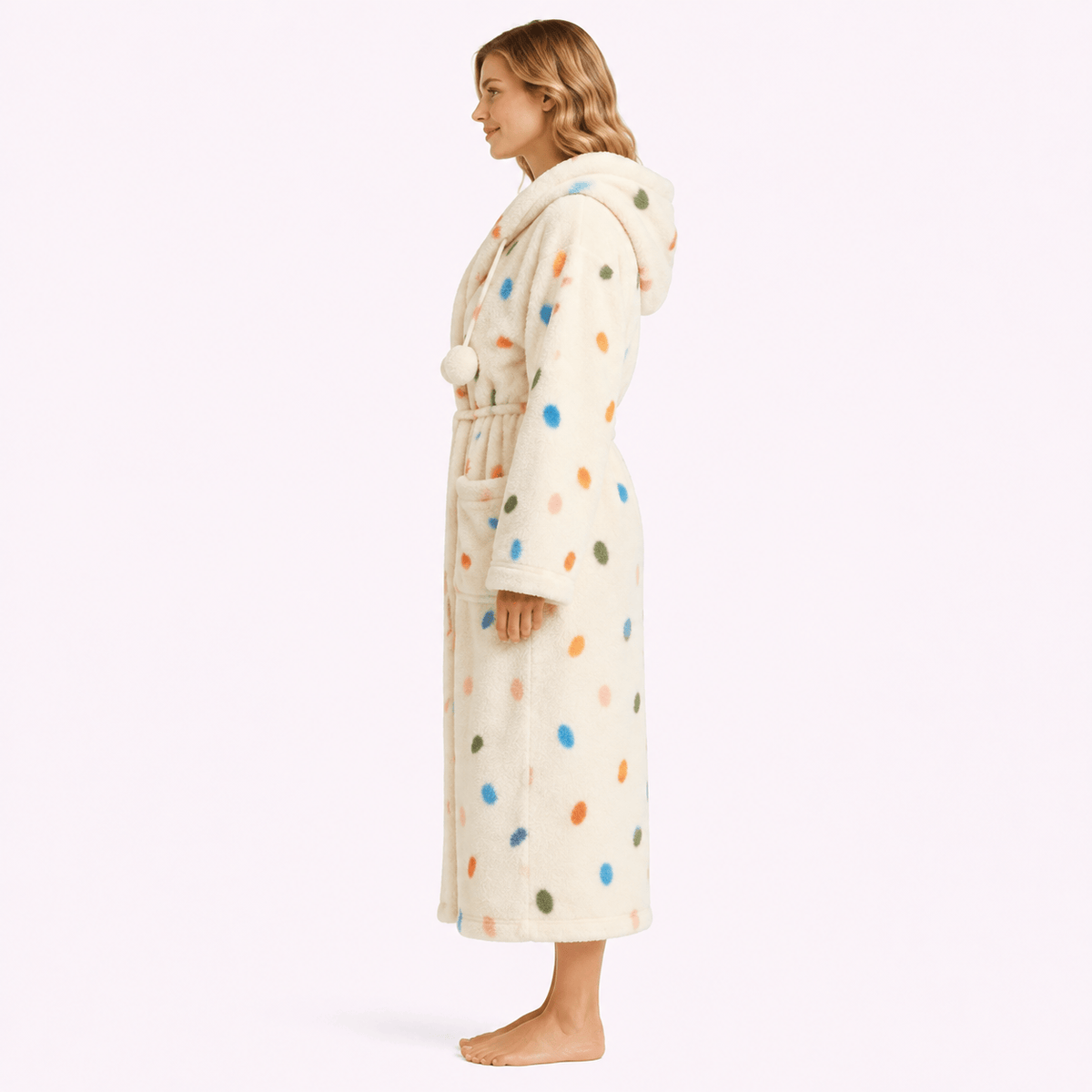 Robe de Chambre Femme Polaire à Capuche Longue
