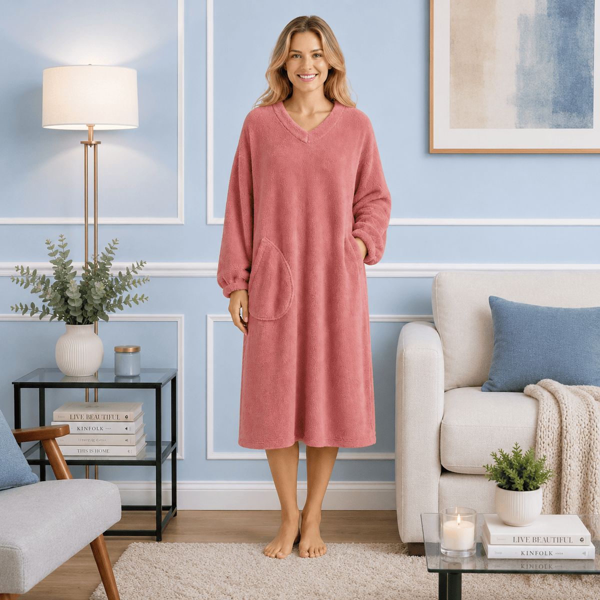 Robe de Chambre Femme Polaire Col V