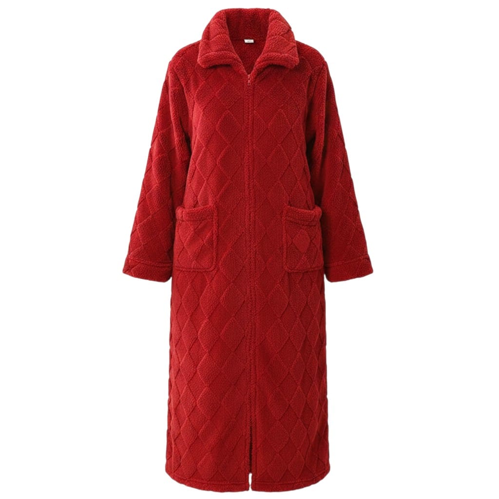 Robe de chambre Femme Polaire Corail Long Zippé Carreaux