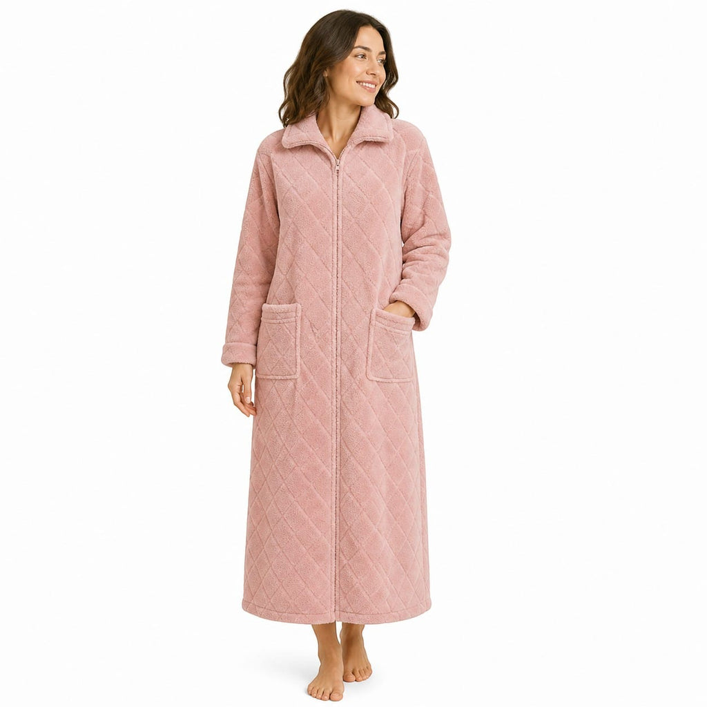 Robe de chambre Femme Polaire Corail Long Zippé Carreaux