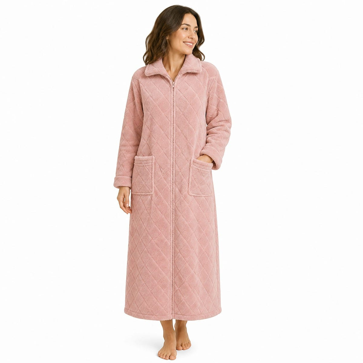 Robe de chambre Femme Polaire Corail Long Zippé Carreaux