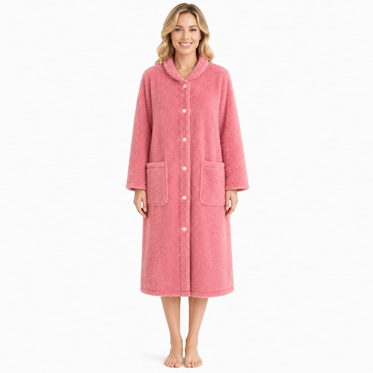 Robe de Chambre Femme Polaire Douce Mi-Longue