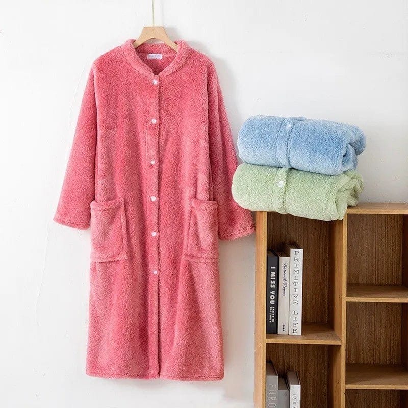 Robe de Chambre Femme Polaire Douce Mi-Longue