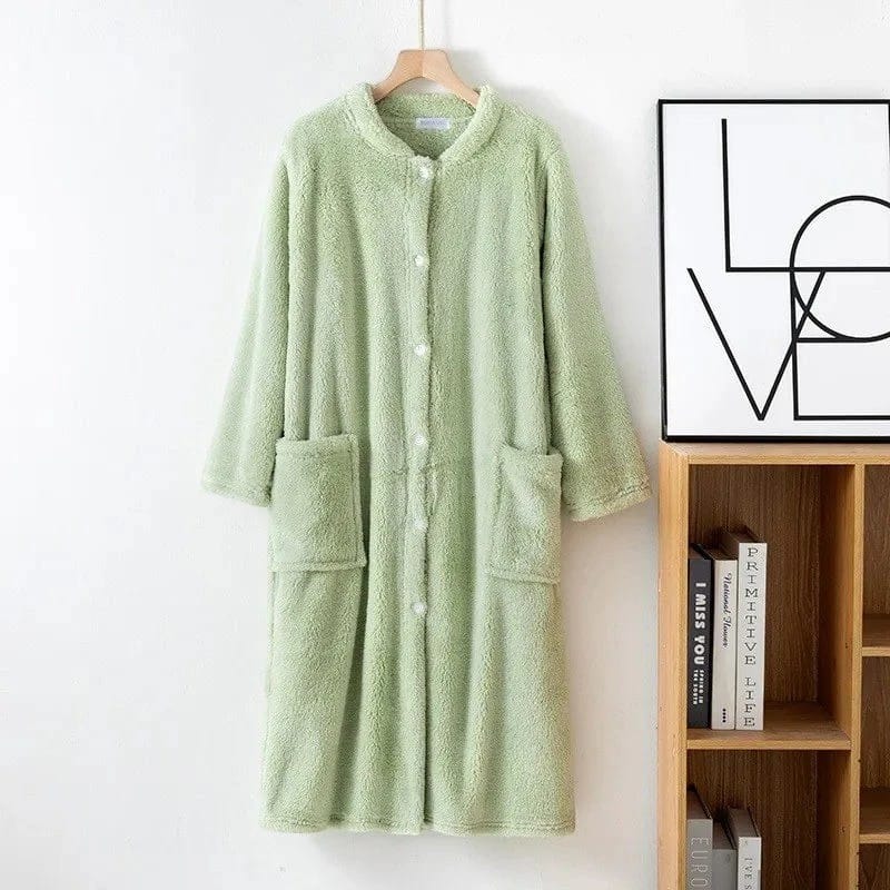 Robe de Chambre Femme Polaire Douce Mi-Longue