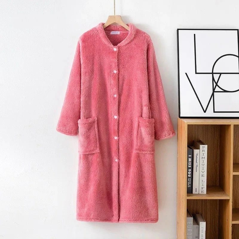 Robe de Chambre Femme Polaire Douce Mi-Longue