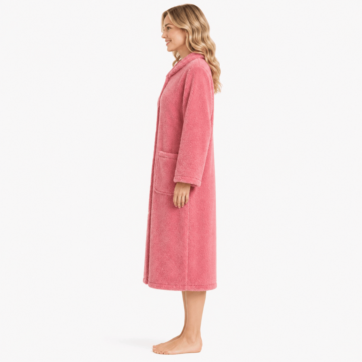 Robe de Chambre Femme Polaire Douce Mi-Longue