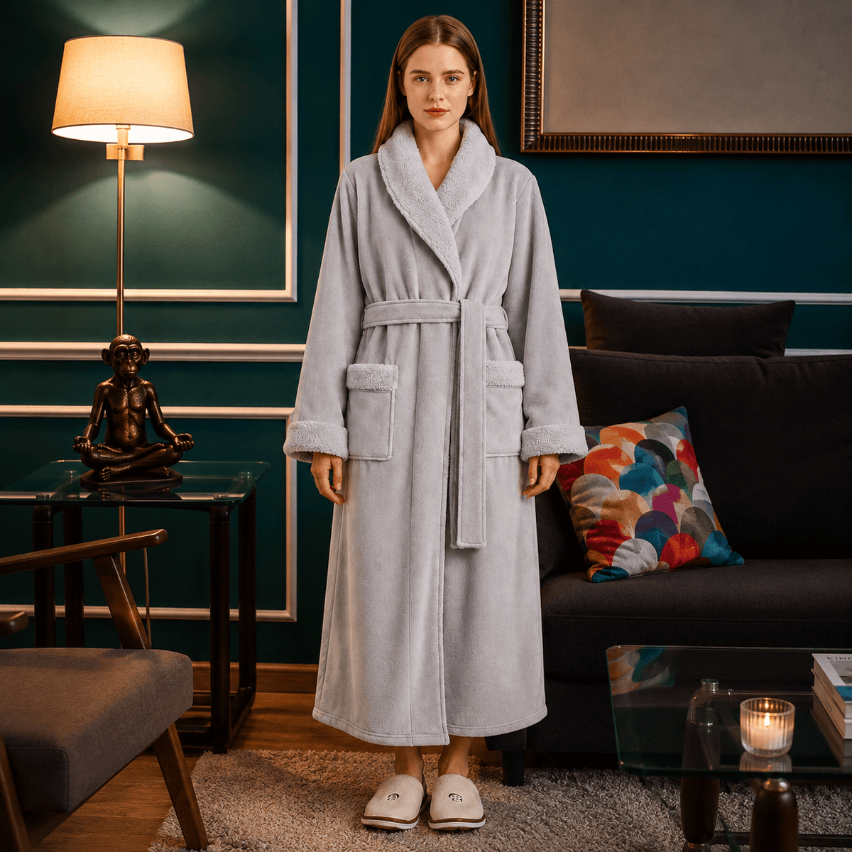 Robe de Chambre Femme Polaire Épais Ceinturé
