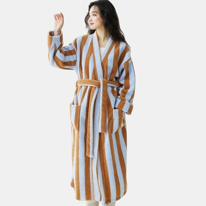 Robe de Chambre Femme Polaire Épais Rayé