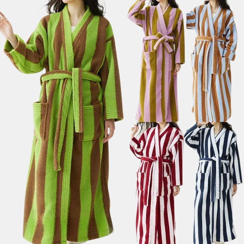 Robe de Chambre Femme Polaire Épais Rayé