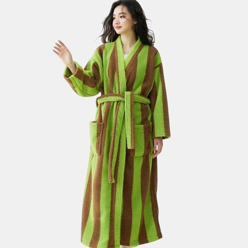 Robe de Chambre Femme Polaire Épais Rayé