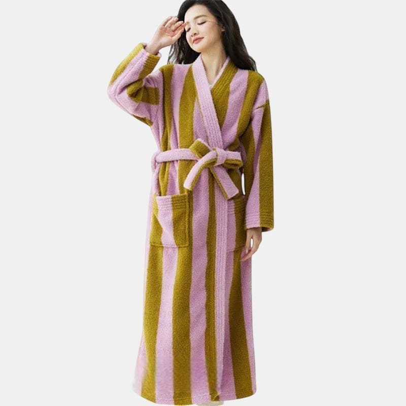 Robe de Chambre Femme Polaire Épais Rayé