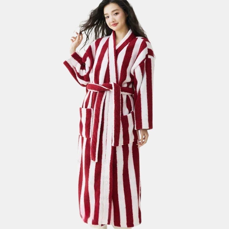 Robe de Chambre Femme Polaire Épais Rayé