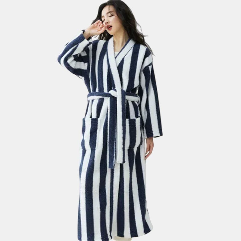 Robe de Chambre Femme Polaire Épais Rayé