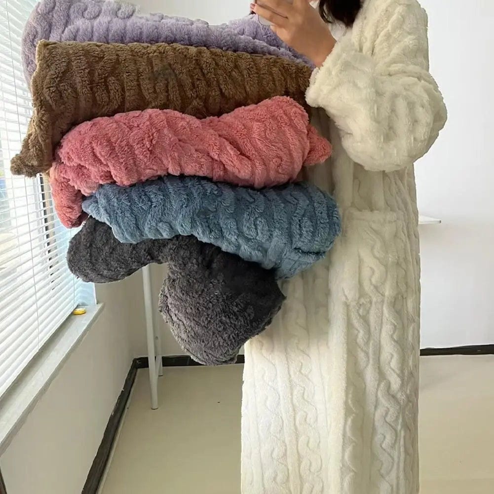 Robe de Chambre Femme Polaire Longue Double Poches Hiver
